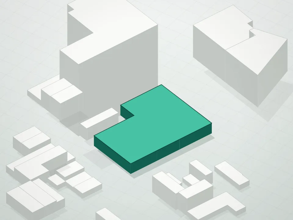 3D massing drawing of 817 Classon Avenue Condominium and neighboring buildings