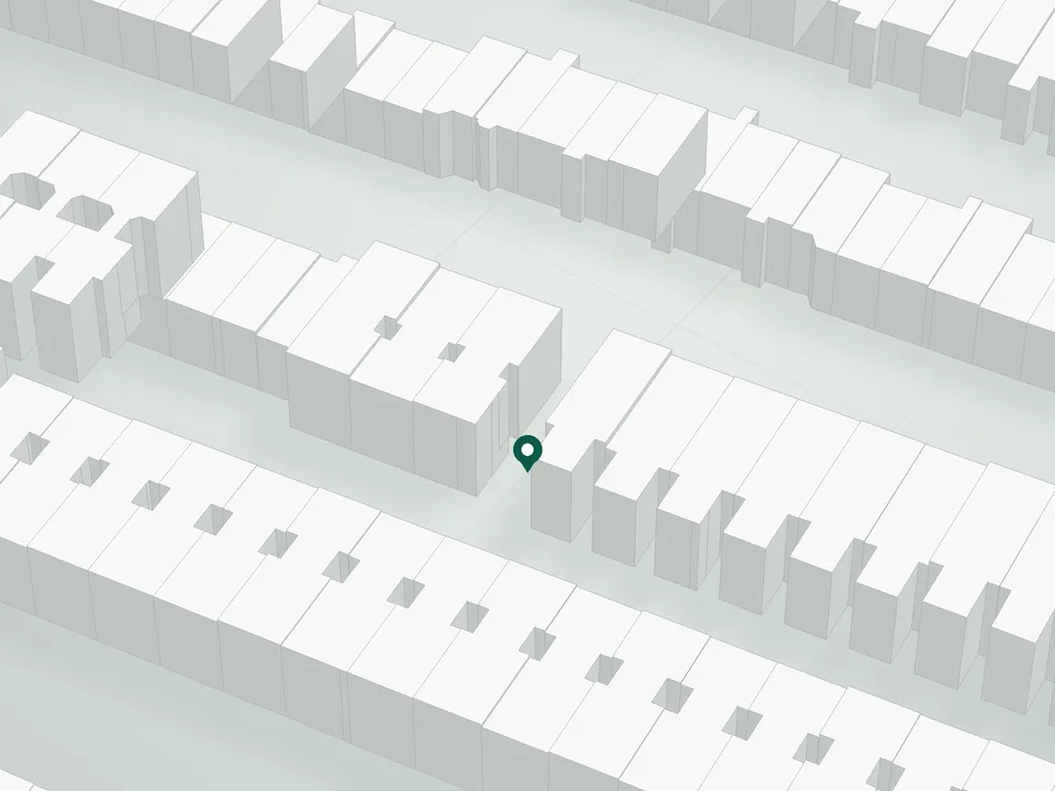 3D massing drawing of Bainbridge Effect Condominium, 536 Bainbridge Street, Brooklyn, and neighboring buildings