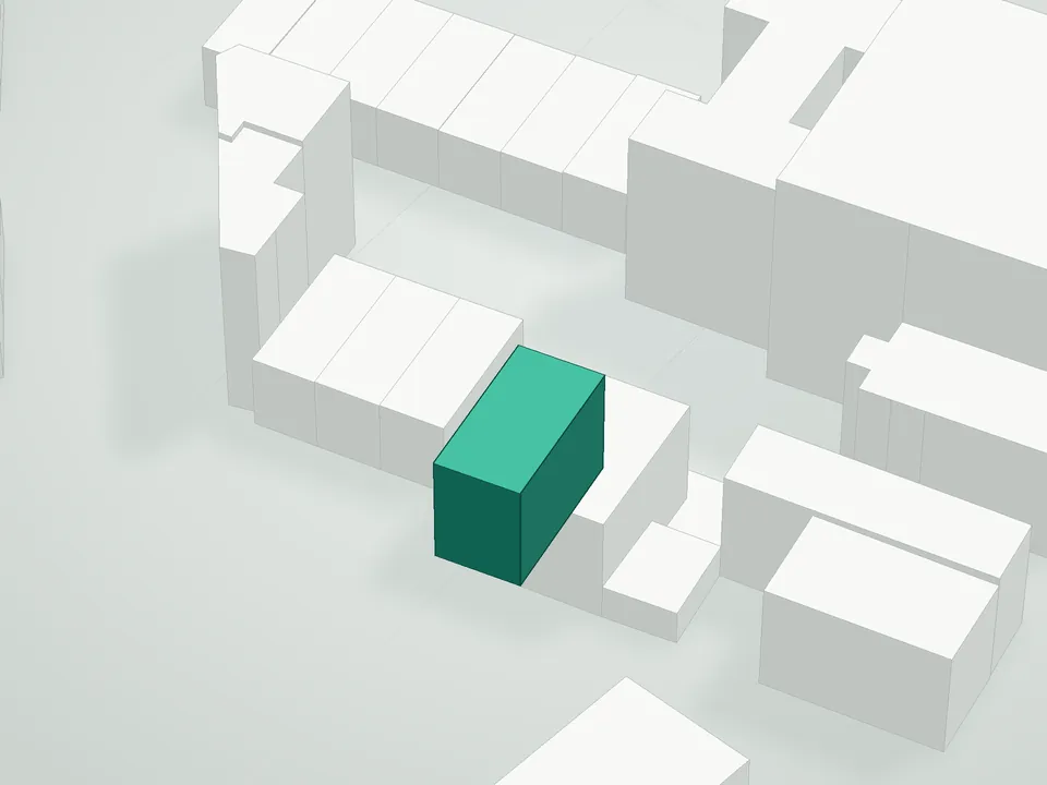 3D massing drawing of 771 Park Condo, 771 Park Avenue, Brooklyn, and neighboring buildings