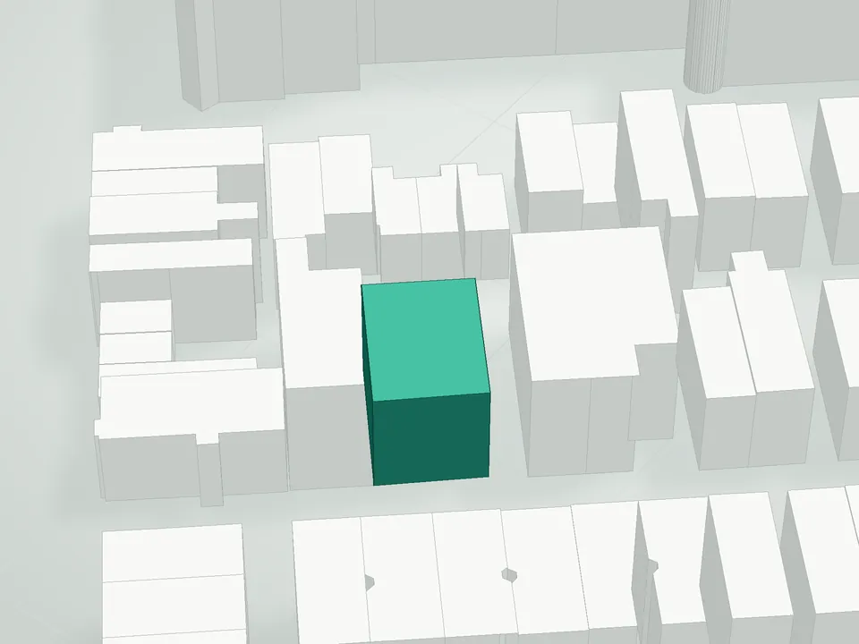 3D massing drawing of 125 Middleton Street Condominium, 125 Middleton Street, Brooklyn, and neighboring buildings