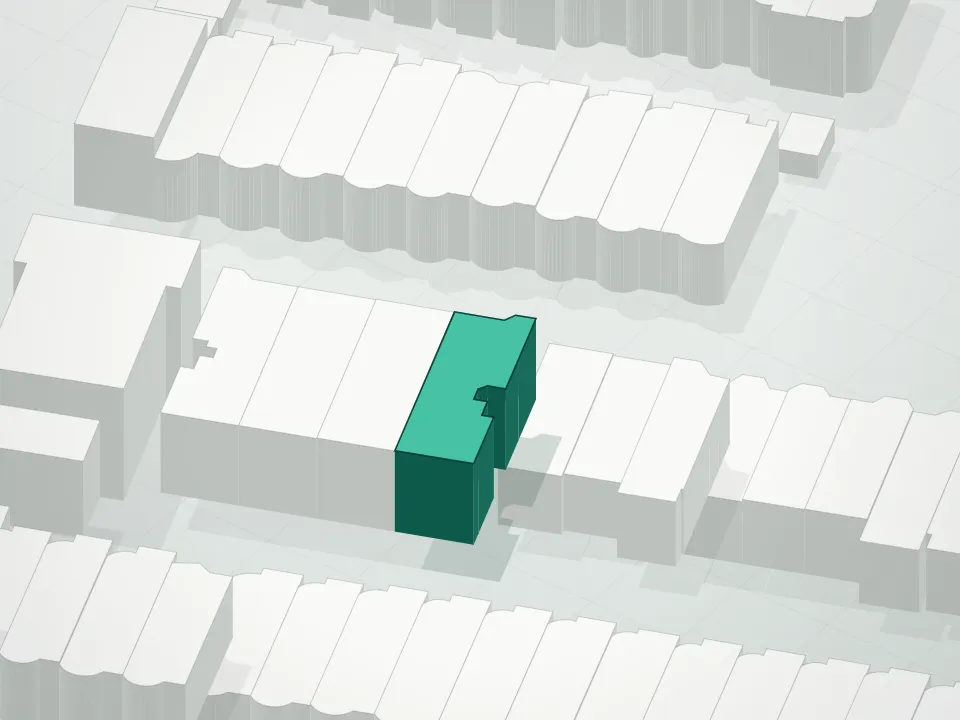 3D massing drawing of 60-64 Catalpa Condominium and neighboring buildings