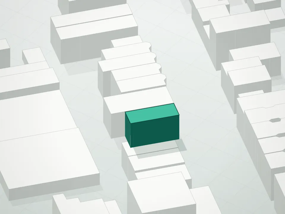 3D massing drawing of 218 23rd Street Condominium and neighboring buildings