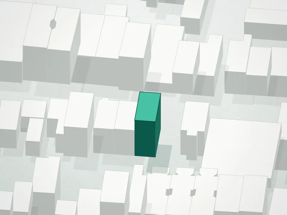 3D massing drawing of Jefferson Unique Residence and neighboring buildings