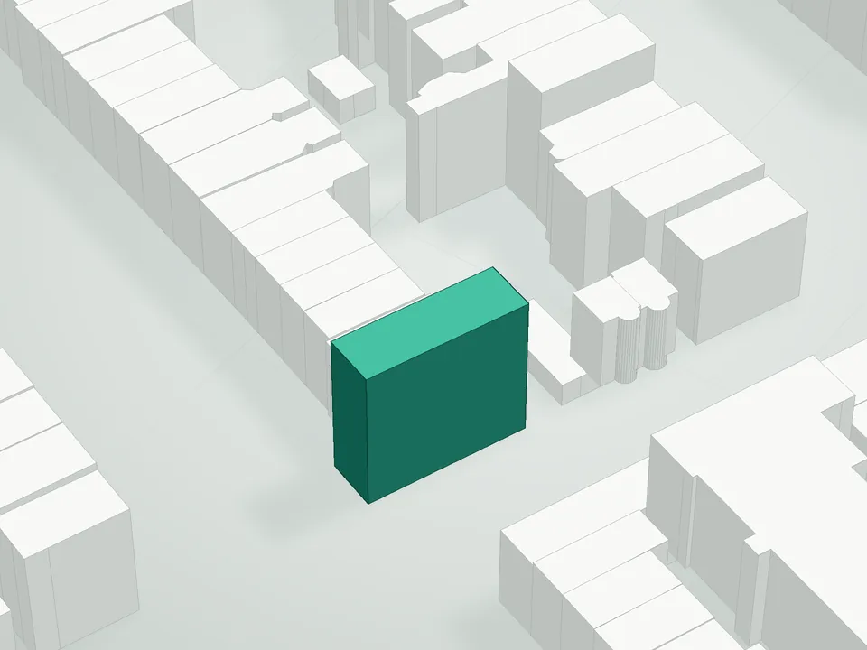 3D massing drawing of 99 2nd Place Condominium, 420 Court Street, Brooklyn, and neighboring buildings