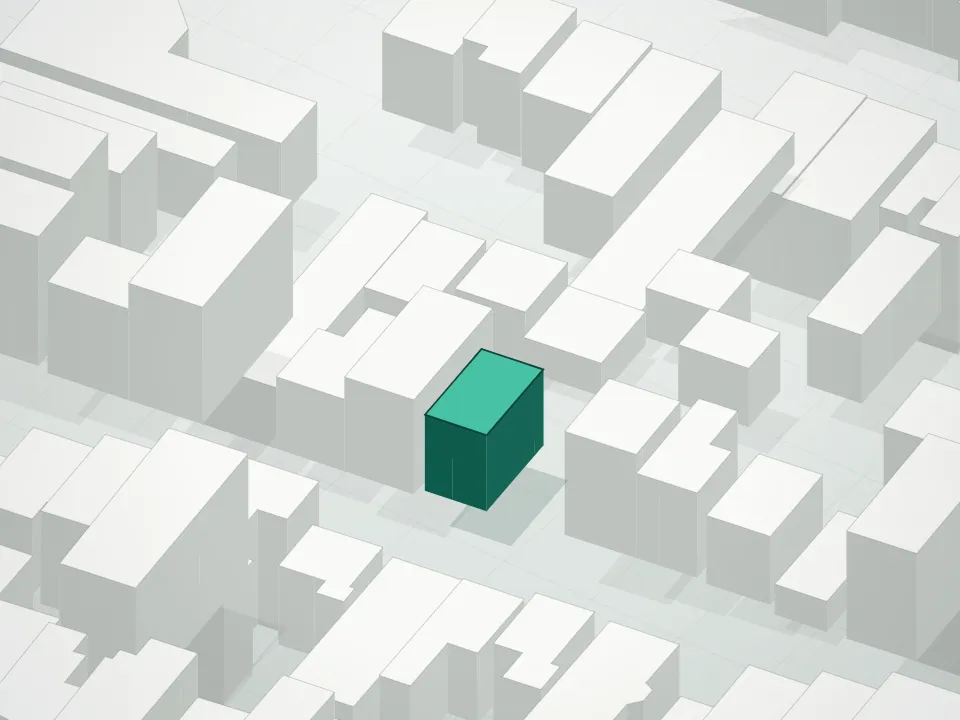 3D massing drawing of 21 Conselyea Street Condominium and neighboring buildings