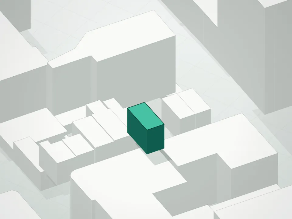 3D massing drawing of 455 Keap Street Condominium and neighboring buildings