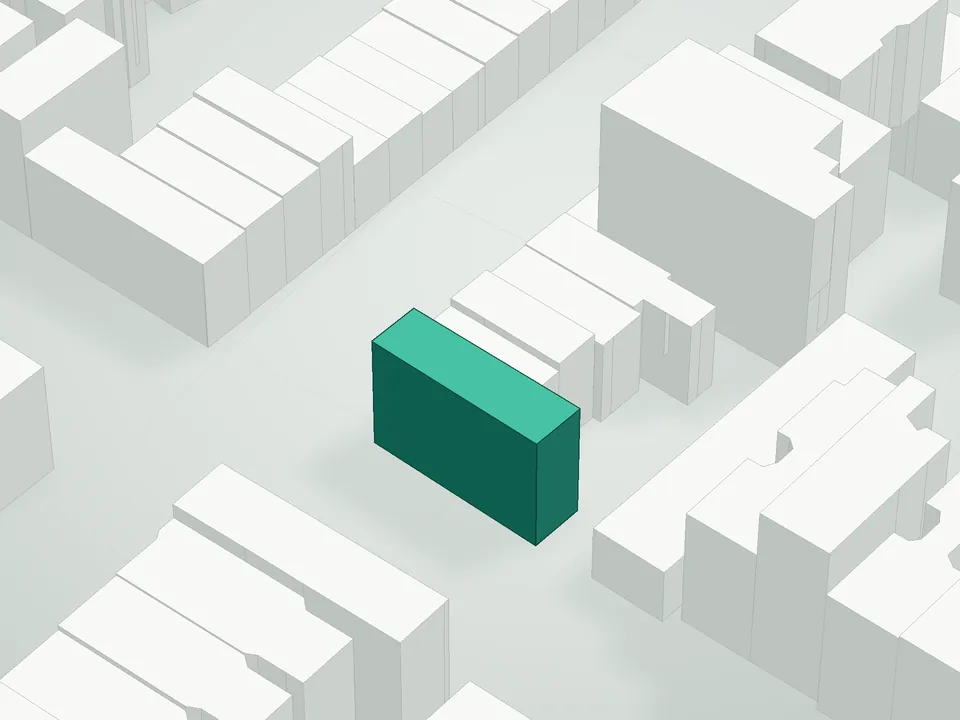 3D massing drawing of 115 Rogers Avenue Condominium, 115 Rogers Avenue, Brooklyn, and neighboring buildings