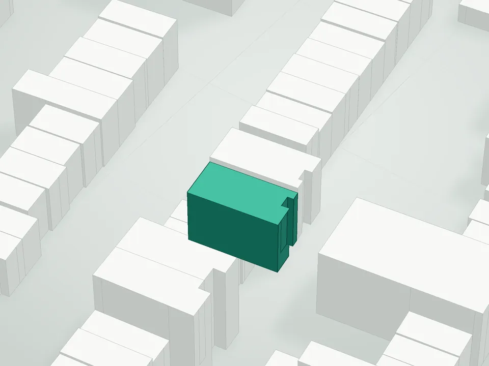 3D massing drawing of 97 Waverly Avenue Condominium, 97 Waverly Avenue, Brooklyn, and neighboring buildings