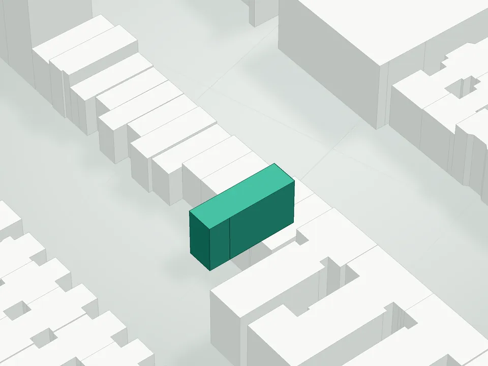 3D massing drawing of 582 Park Place Condominium, 582 Park Place, Brooklyn, and neighboring buildings