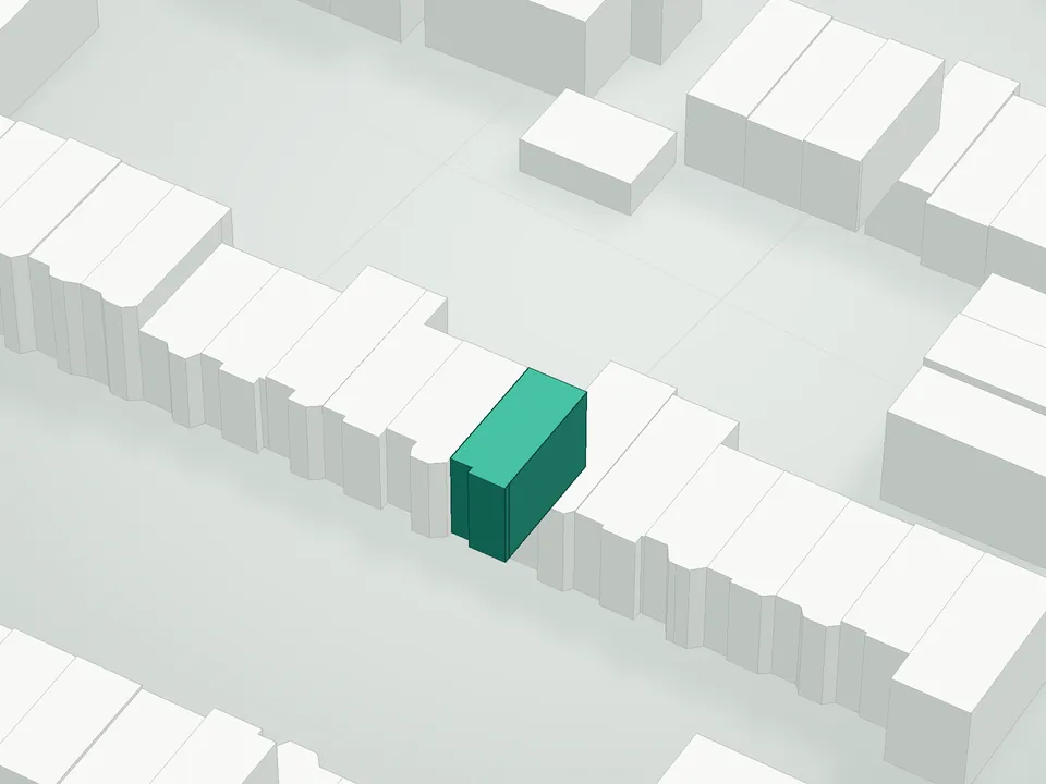 3D massing drawing of 371 Hawthorne Street Condominium, 371 Hawthorne Street, Brooklyn, and neighboring buildings