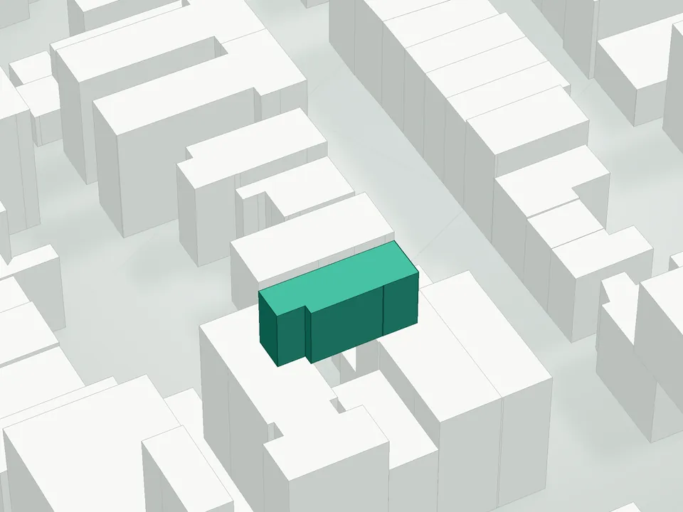 3D massing drawing of 128 South 1st Street Condominium, 128 South 1st Street, Brooklyn, and neighboring buildings