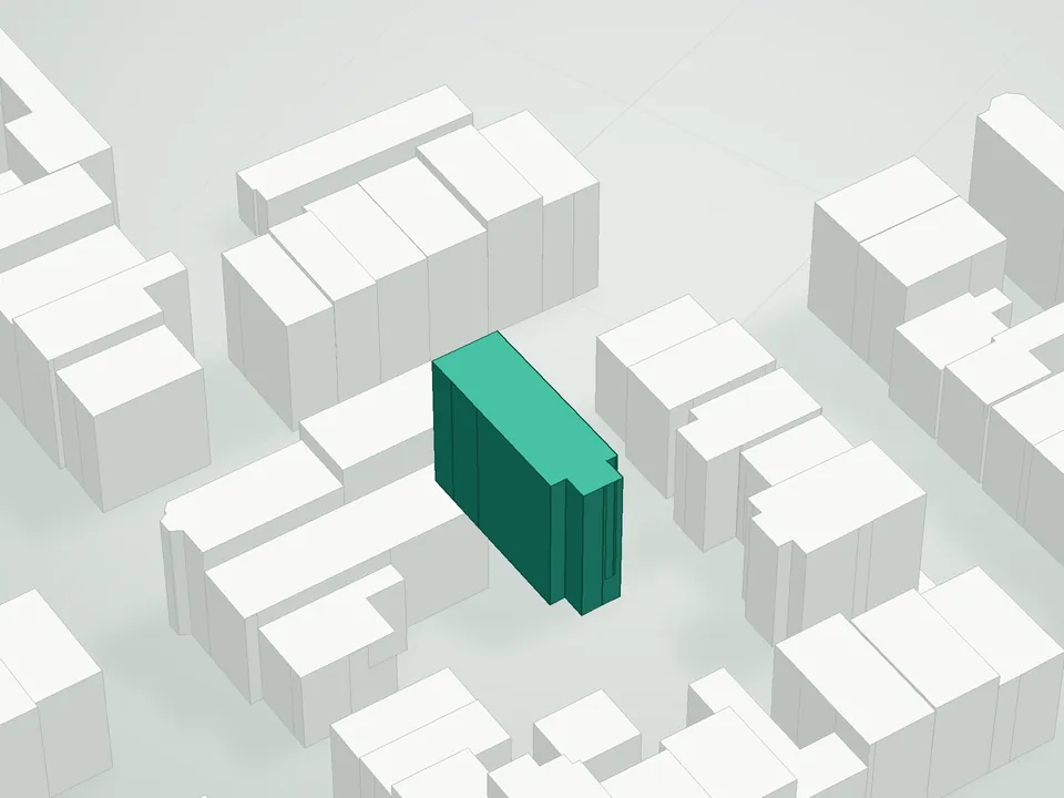 3D massing drawing of 29 Willow Street Condominium, 29 Willow Street, Brooklyn, and neighboring buildings