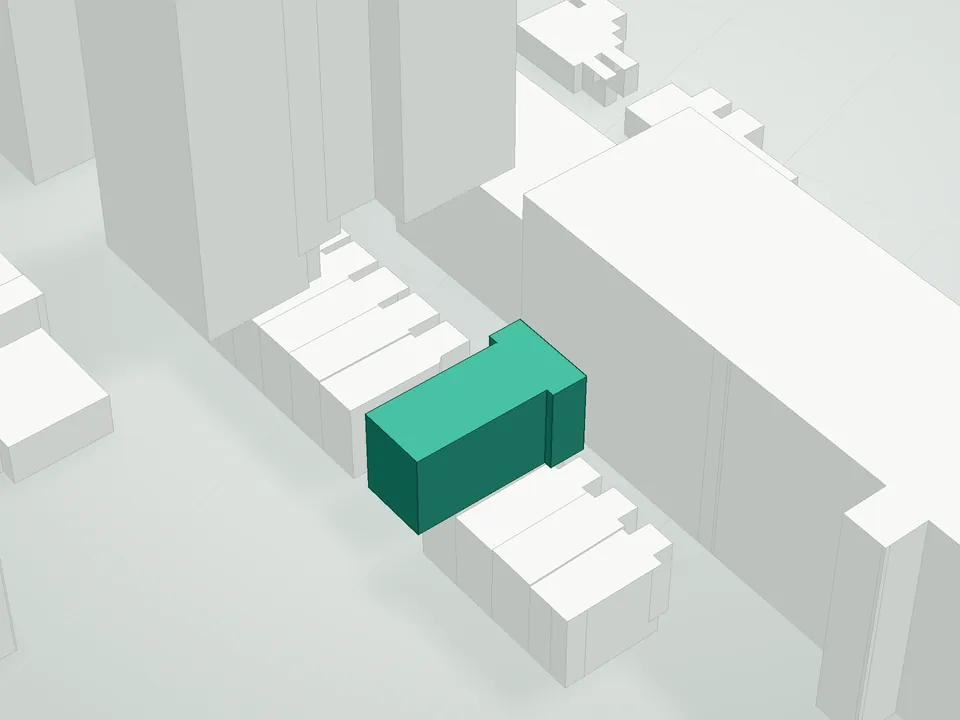 3D massing drawing of 515 Dean Street Condominium, 515 Dean Street, Brooklyn, and neighboring buildings