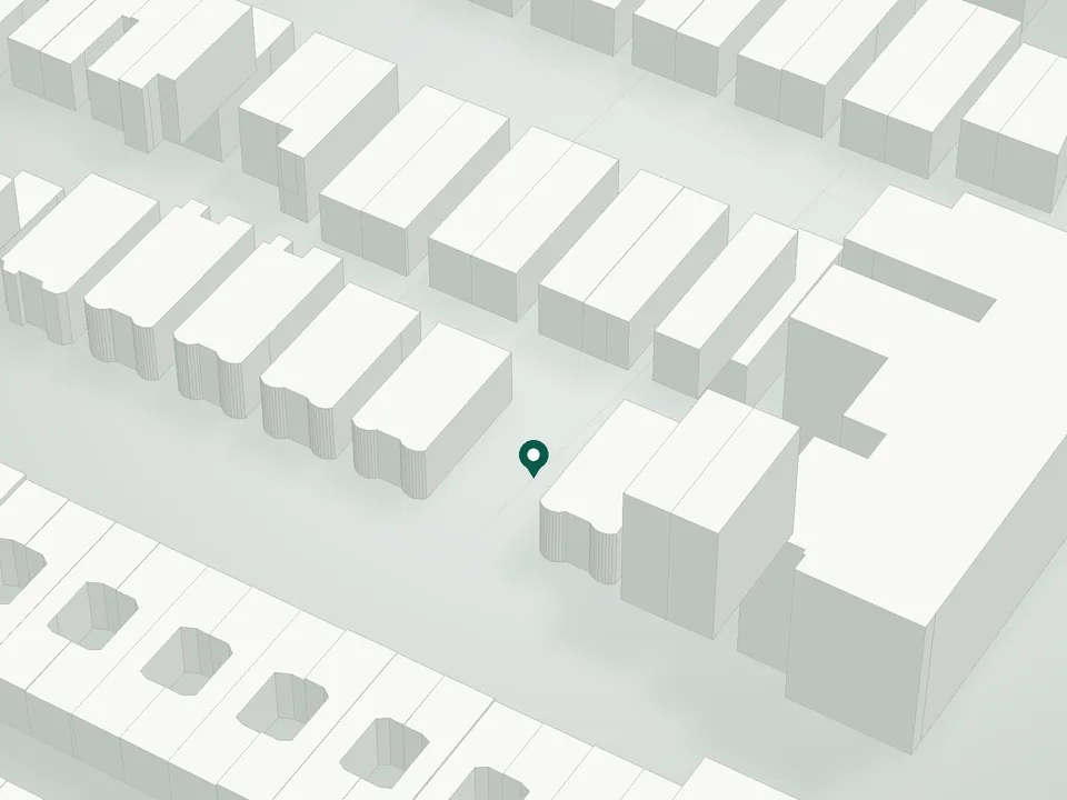 3D massing drawing of 373 Rutland Road Condominium, 373 Rutland Road, Brooklyn, and neighboring buildings