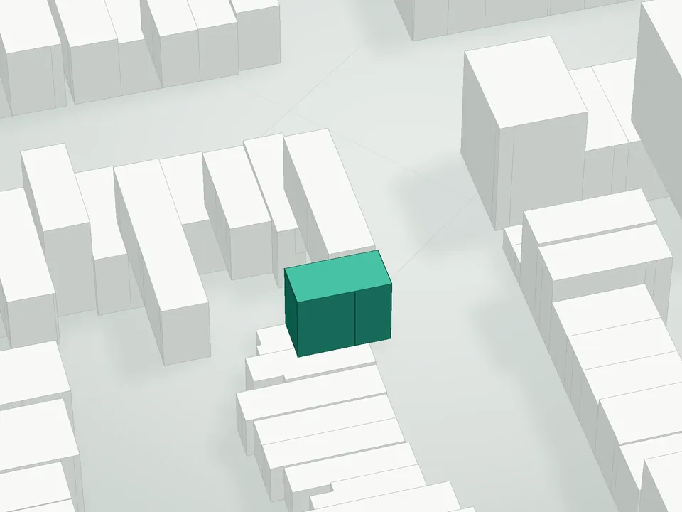 3D massing drawing of 248 20th Street Condominium, 248 20th Street, Brooklyn, and neighboring buildings