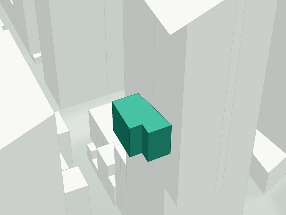 3D massing drawing of 842 Sixth Avenue Condominium, 842 Sixth Avenue, Manhattan, and neighboring buildings