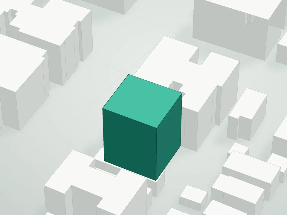 3D massing drawing of Ocean Manor Condominium, 2183 Ocean Avenue, Brooklyn, and neighboring buildings