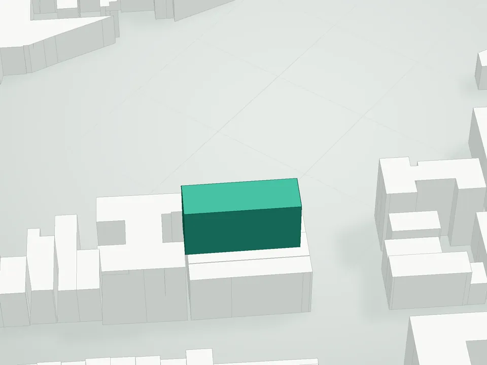 3D massing drawing of 170 Williamsburg Street Condominium, 170 Williamsburg Street East, Brooklyn, and neighboring buildings