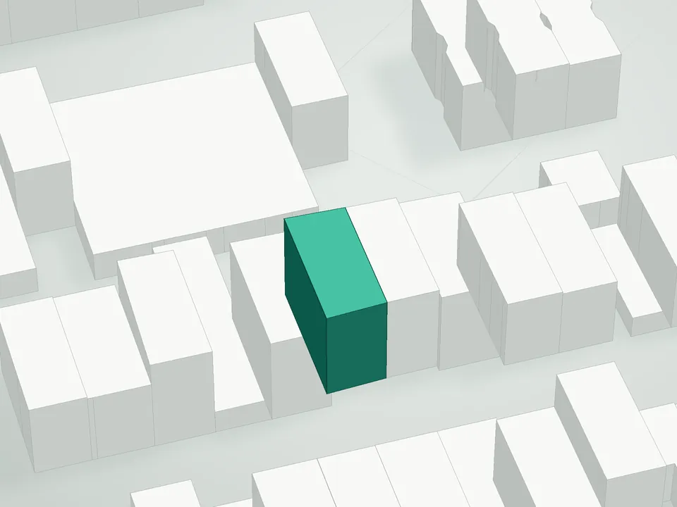 3D massing drawing of Giio, 301 Stockholm Street, Brooklyn, and neighboring buildings