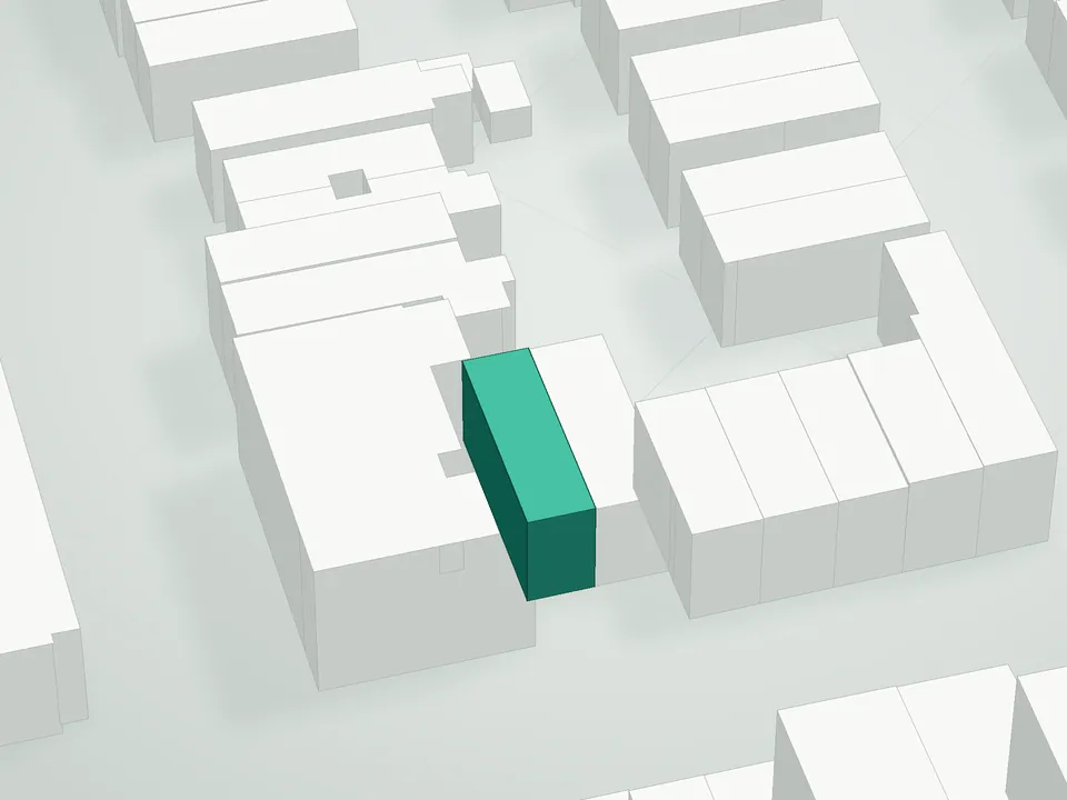 3D massing drawing of Park Living 14, 4416 14th Avenue, Brooklyn, and neighboring buildings