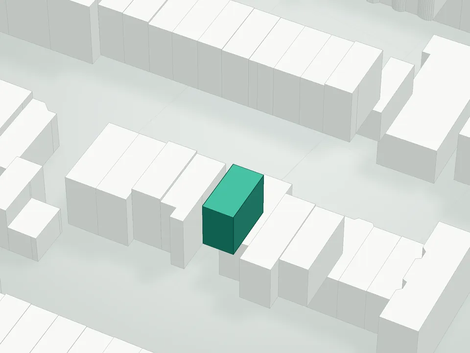 3D massing drawing of 482 Hancock Street Condominium, 482 Hancock Street, Brooklyn, and neighboring buildings