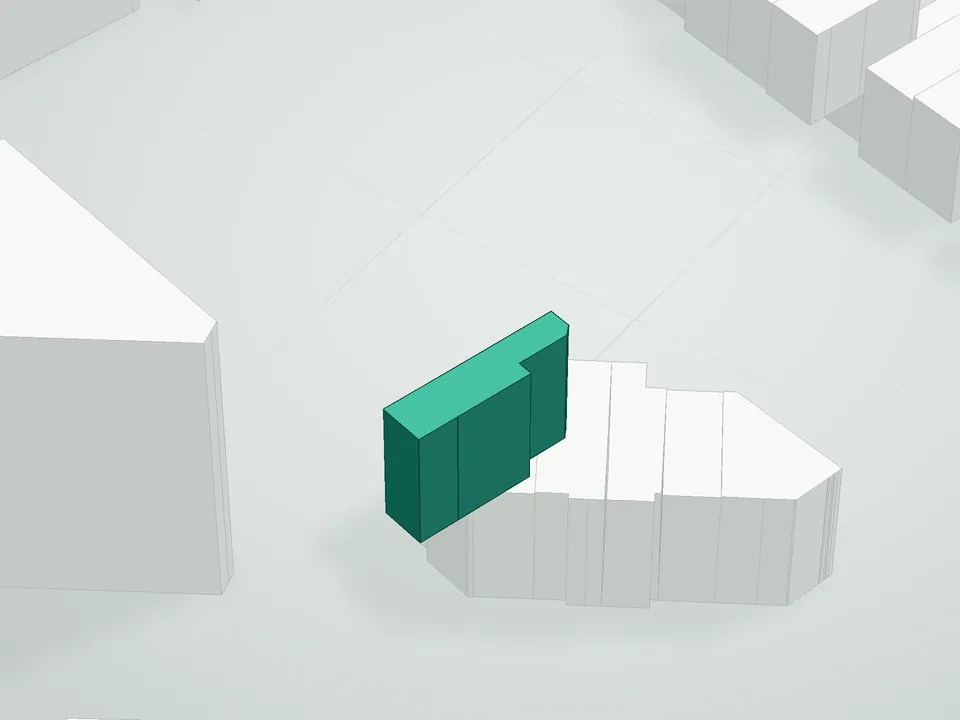 3D massing drawing of Luma Condominium, 10-39 49th Avenue, Queens, and neighboring buildings