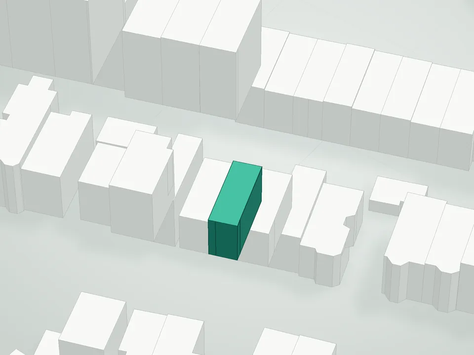 3D massing drawing of 20 Orient Avenue Condominium, 20 Orient Avenue, Brooklyn, and neighboring buildings