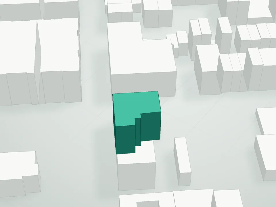 3D massing drawing of 60 Gerry Street Condominium, 60 Gerry Street, Brooklyn, and neighboring buildings