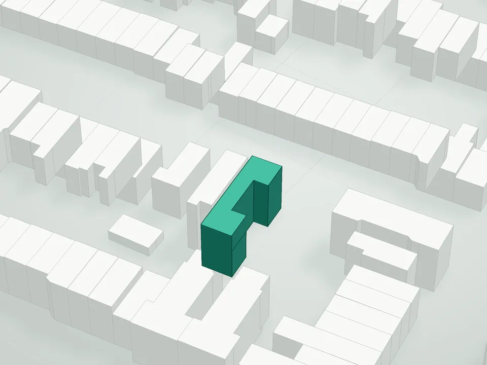 3D massing drawing of 460 Halsey Street Condominium, 460 Halsey Street, Brooklyn, and neighboring buildings