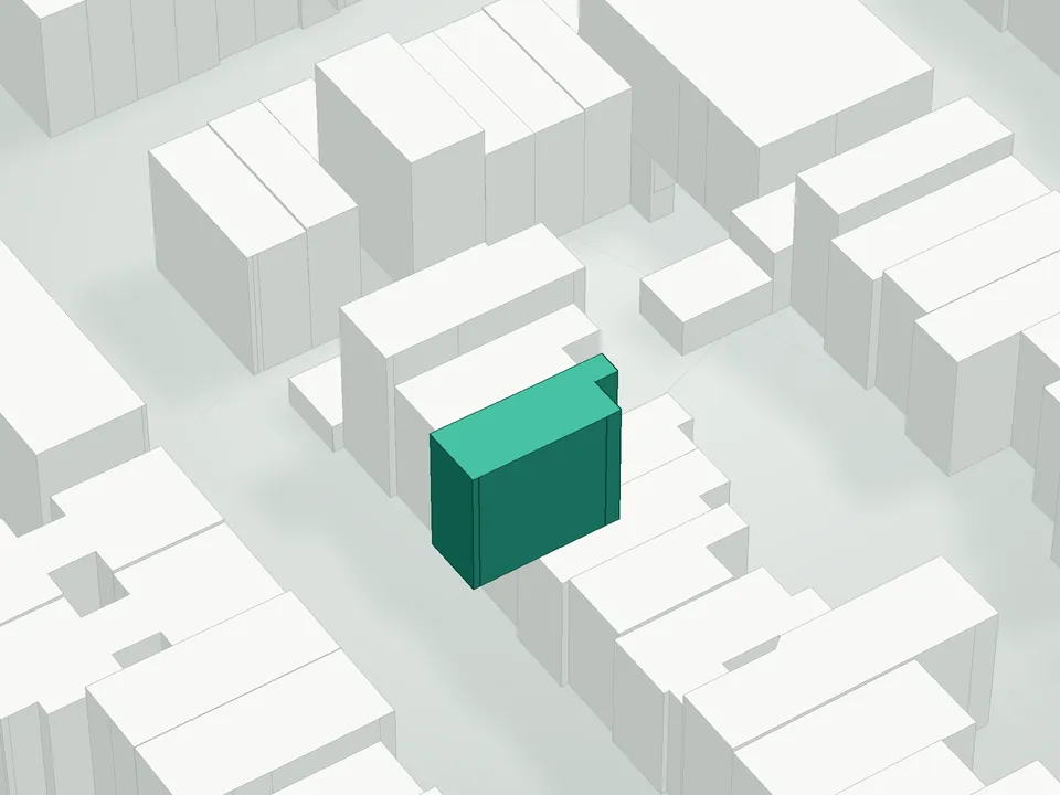 3D massing drawing of 263 Sackett Street Condominium, 263 Sackett Street, Brooklyn, and neighboring buildings