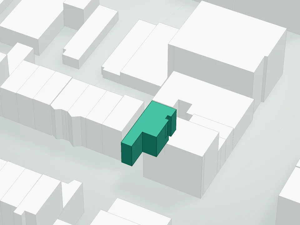 3D massing drawing of 393 Greene Avenue Condominium, 393 Greene Avenue, Brooklyn, and neighboring buildings