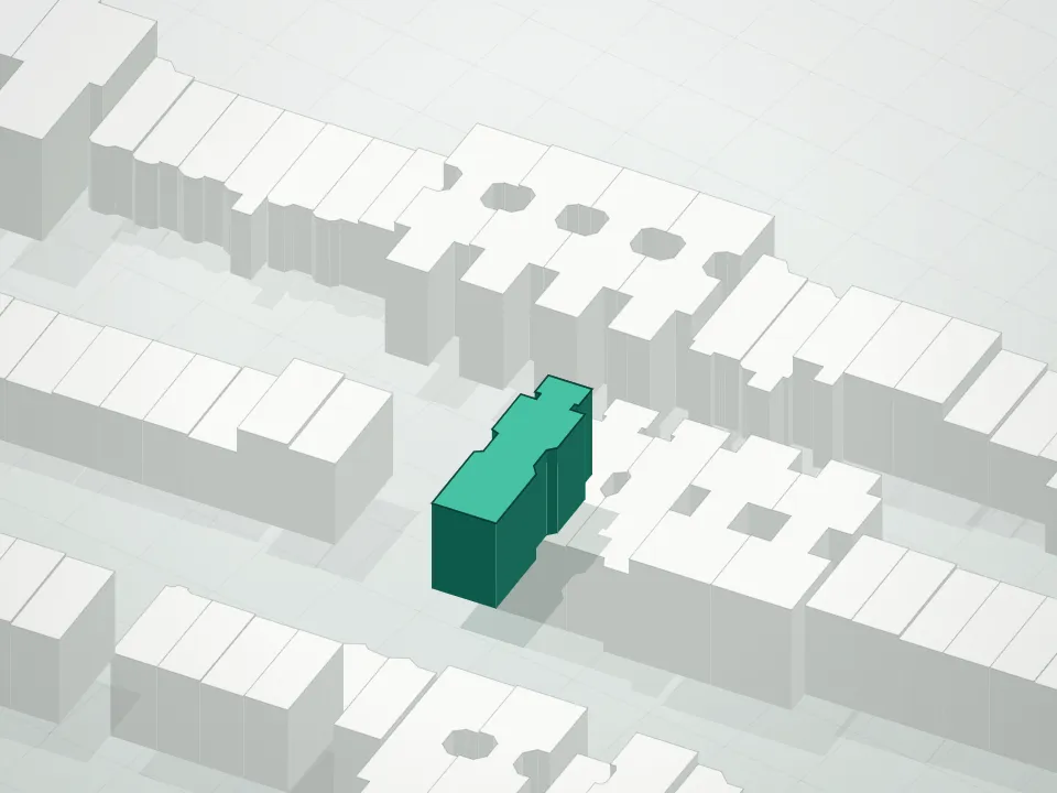 3D massing drawing of 465 Hancock Street Condominium and neighboring buildings