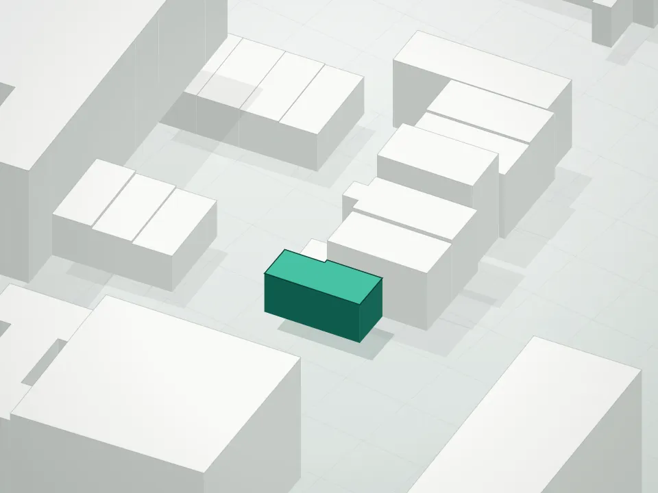 3D massing drawing of 178 Throop Avenue Condominium and neighboring buildings