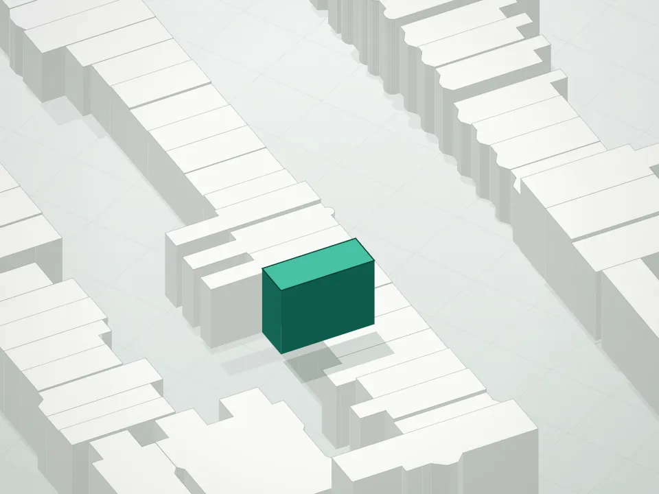 3D massing drawing of 740 Union Street Condominium and neighboring buildings
