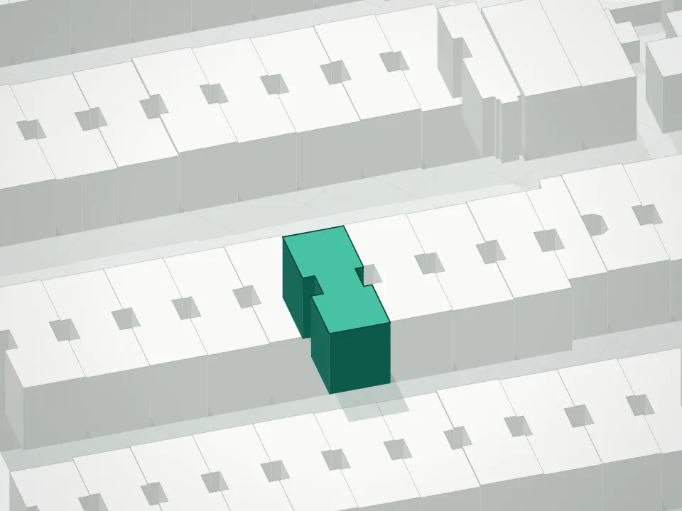 3D massing drawing of Madison Palace and neighboring buildings