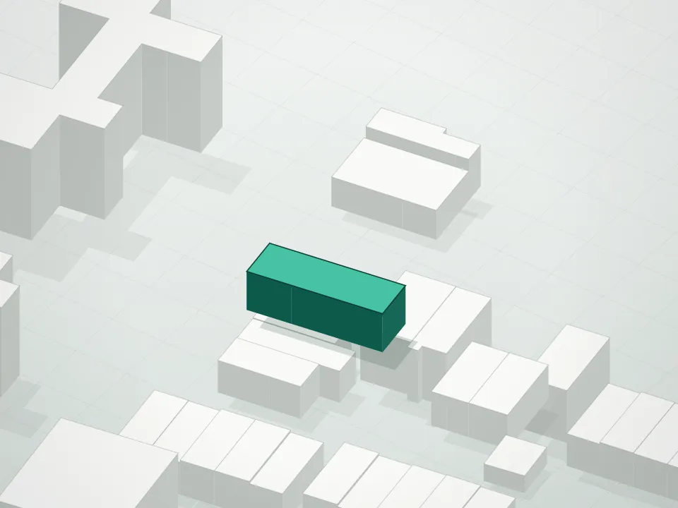 3D massing drawing of 96 Ellery Street Condominium and neighboring buildings
