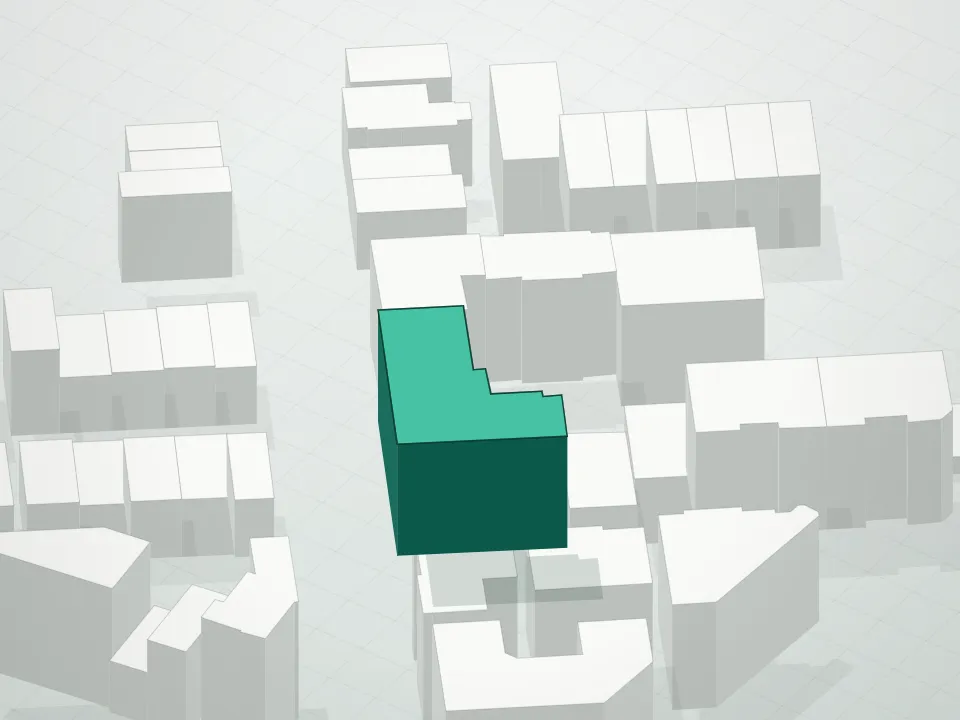 3D massing drawing of 37 Walton Street Condominium and neighboring buildings