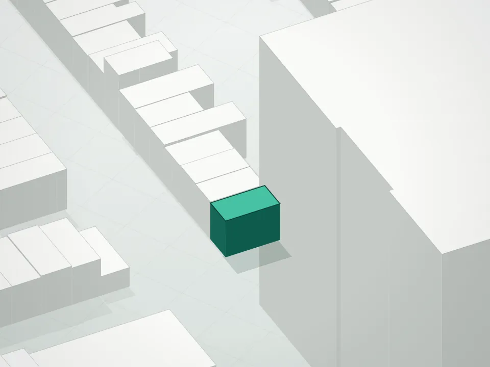 3D massing drawing of 477 Sackett Street Condominium and neighboring buildings