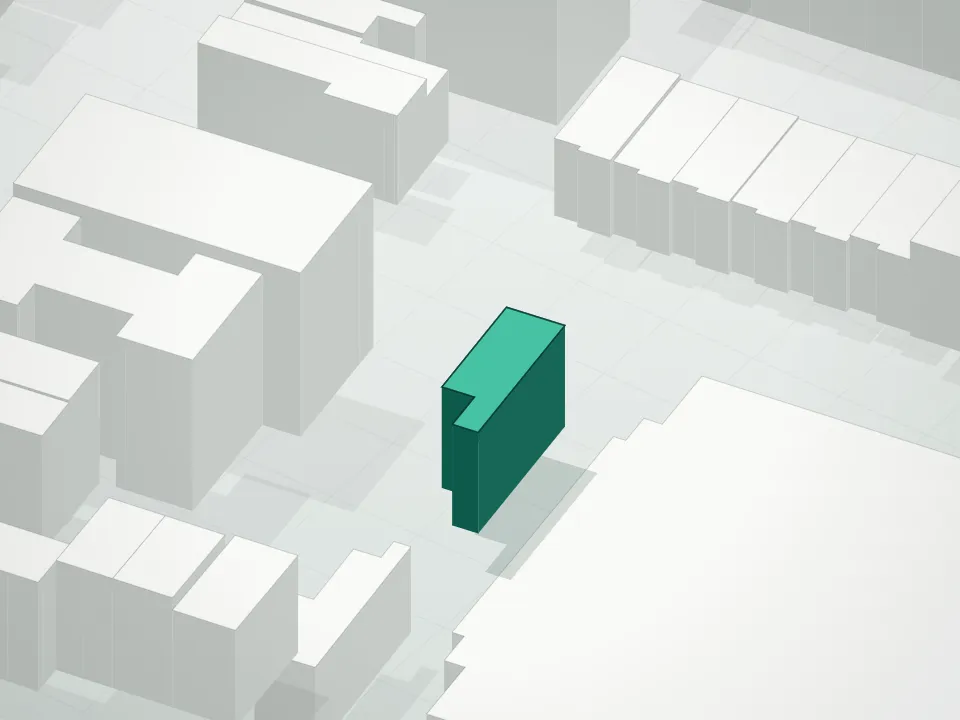 3D massing drawing of 80 Vernon Avenue Condominium and neighboring buildings