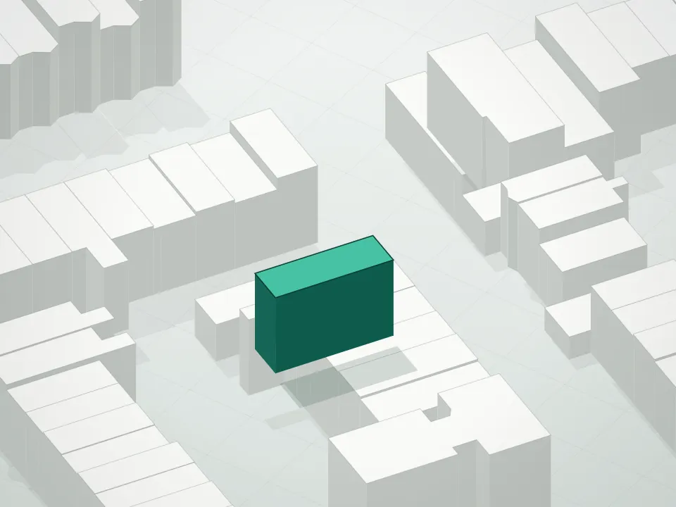 3D massing drawing of 82 Sterling Place Condominium and neighboring buildings