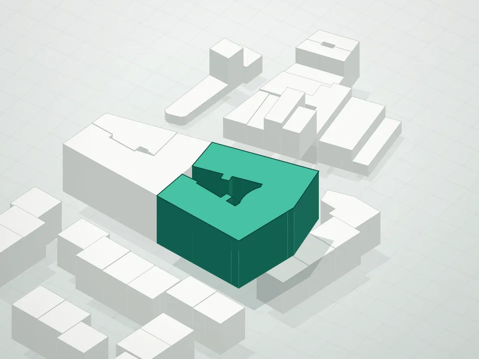 3D massing drawing of 130 Barrow Street Condominium and neighboring buildings