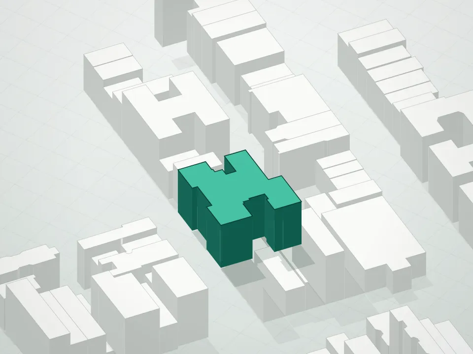 3D massing drawing of 305 West 18th Street * and neighboring buildings