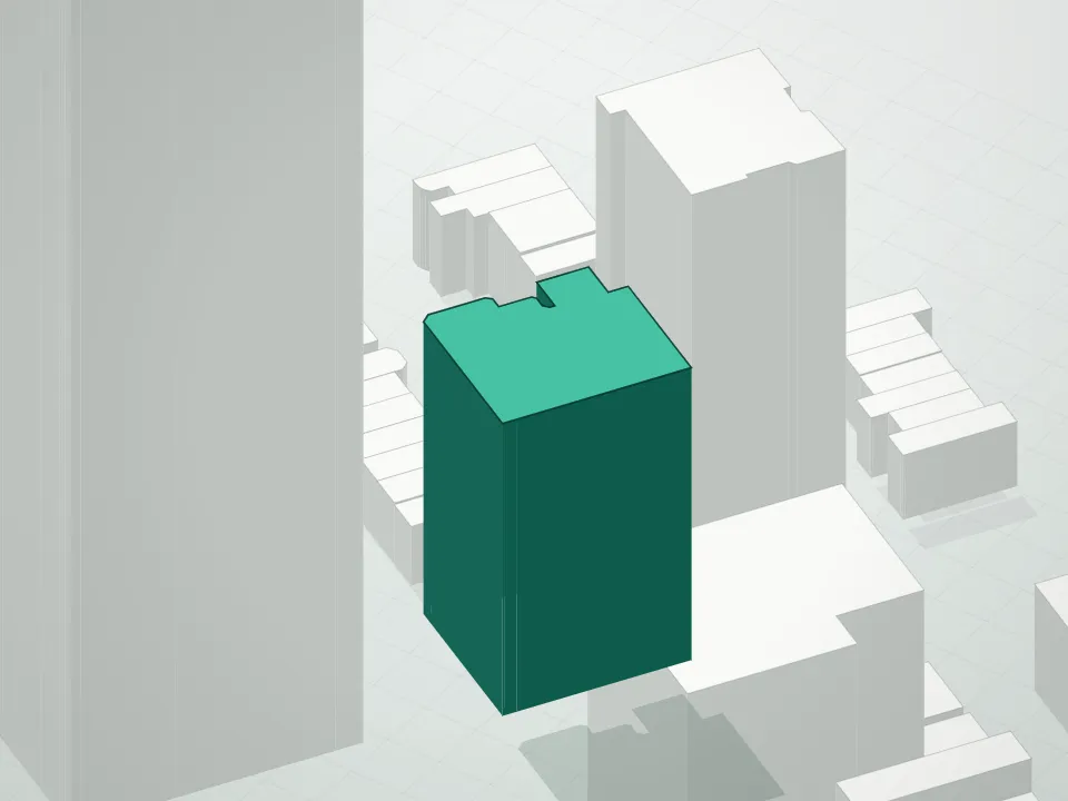 3D massing drawing of Turtle Bay House Condominium and neighboring buildings