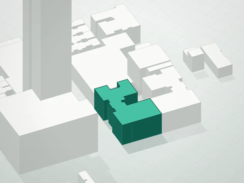 3D massing drawing of 305 West 52nd Street Condominium and neighboring buildings