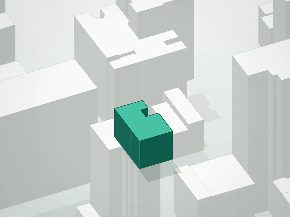 3D massing drawing of Gramercy Park Condominium and neighboring buildings