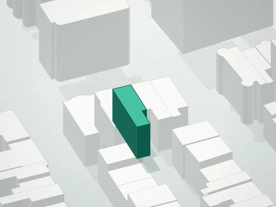 3D massing drawing of 125 Eighth Avenue Condominium and neighboring buildings