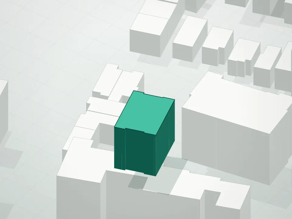 3D massing drawing of Briarwood Gardens Condomnium and neighboring buildings