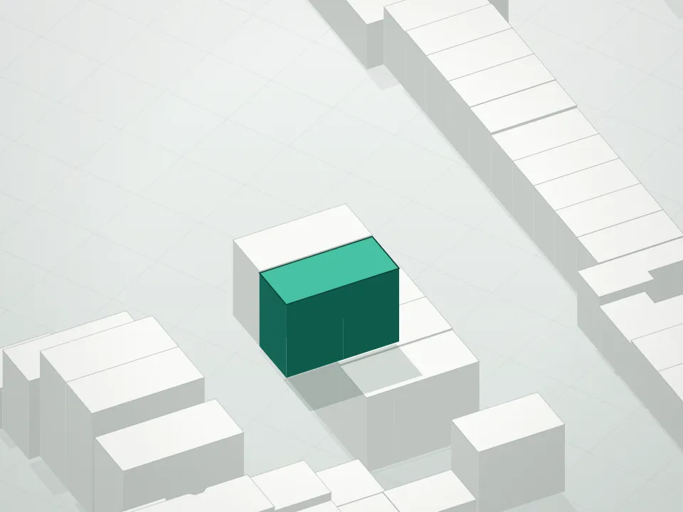 3D massing drawing of Boerum Hill Mews Condominium and neighboring buildings