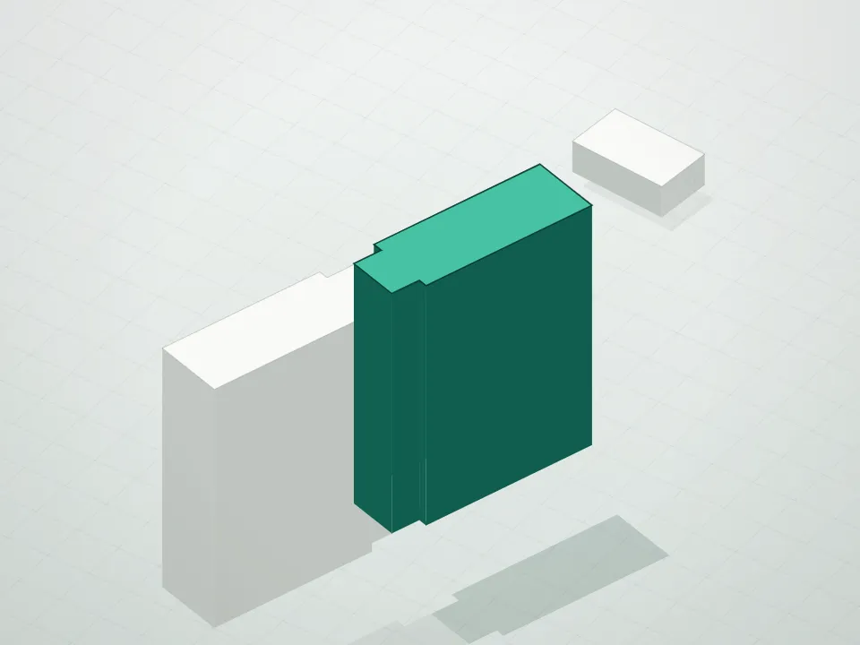 3D massing drawing of Brightwater Towers Condominium and neighboring buildings