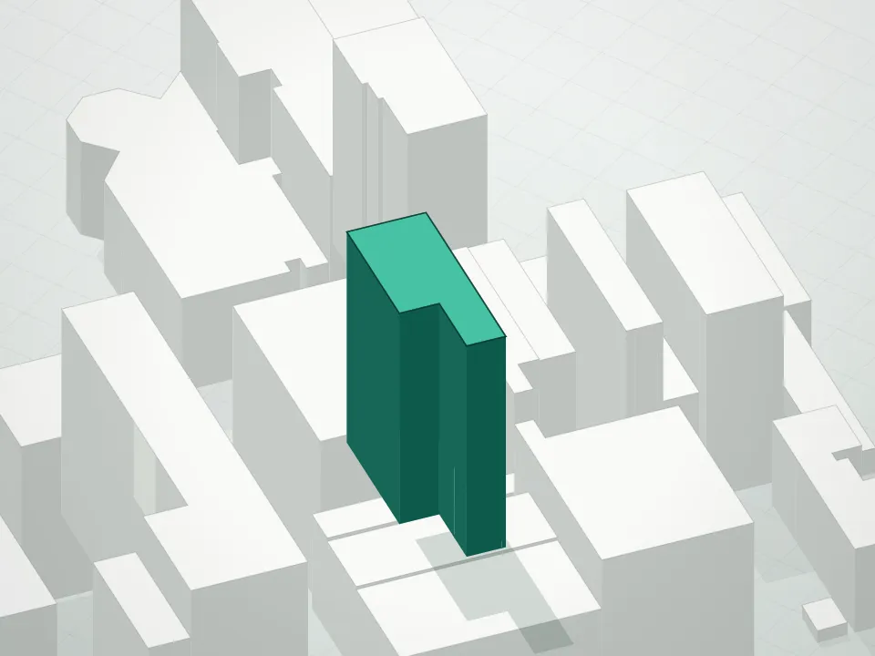 3D massing drawing of 704 Broadway Condominium and neighboring buildings